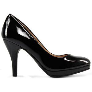 Black Patent Leather High Heels, 3.5" Stiletto, Round Toe, Women’s Size 7, NWB.